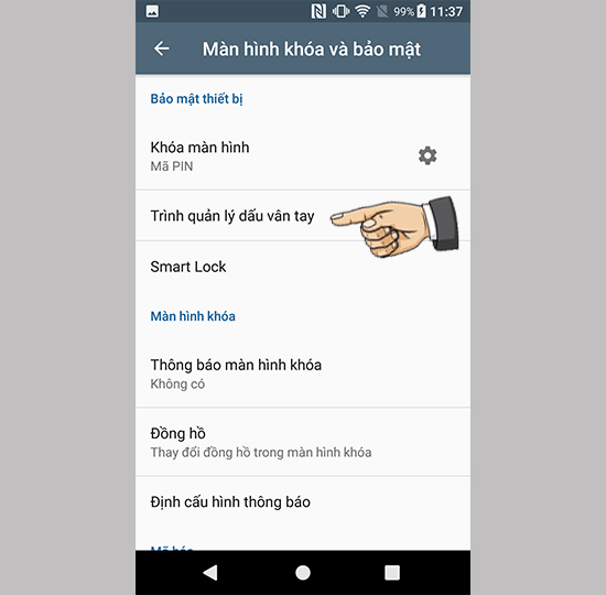 vào quản lý vân tay